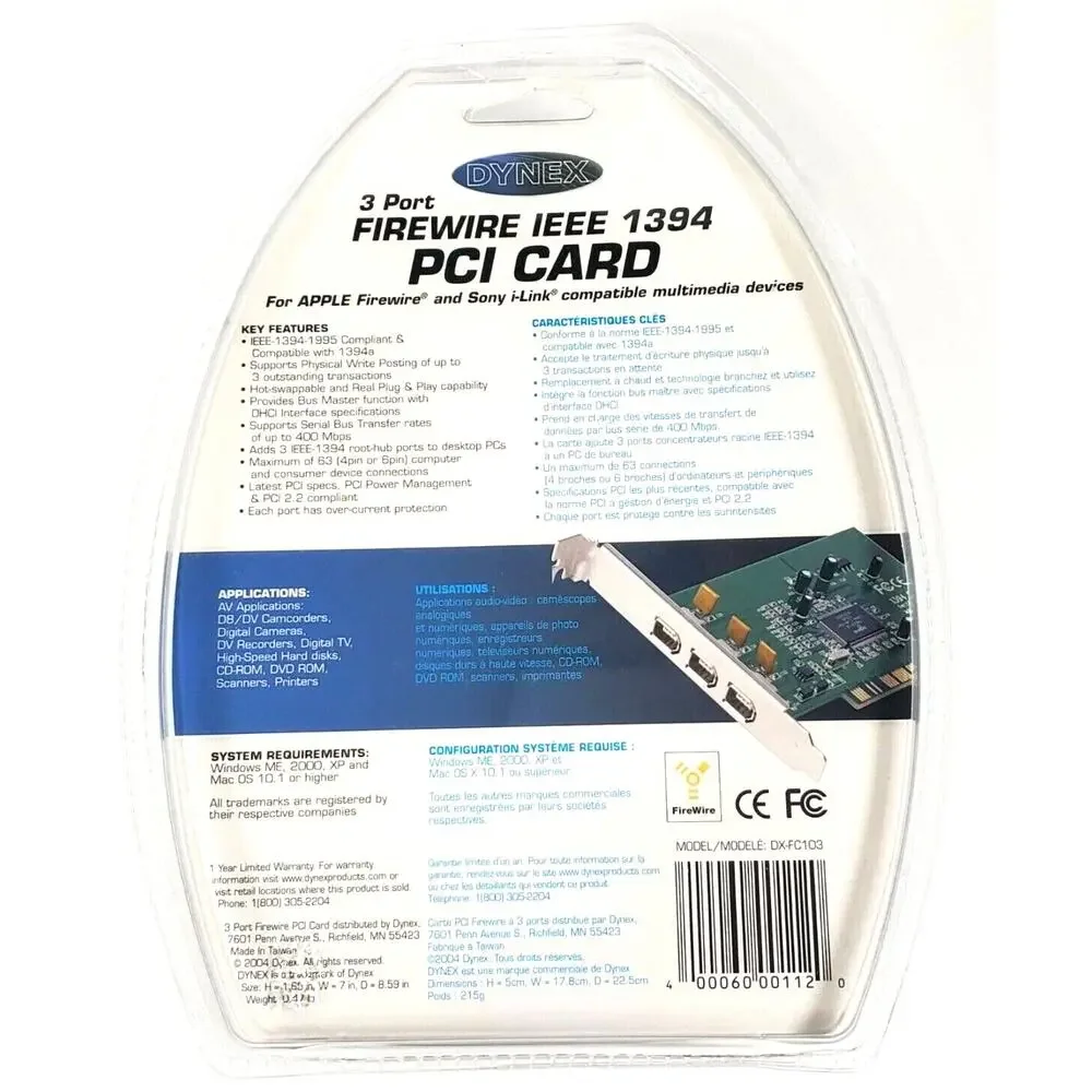 Dynes 3 Port FireWire IEEE 1394 PCI CARD DX-FC103 Factory SEALED Brand NEW